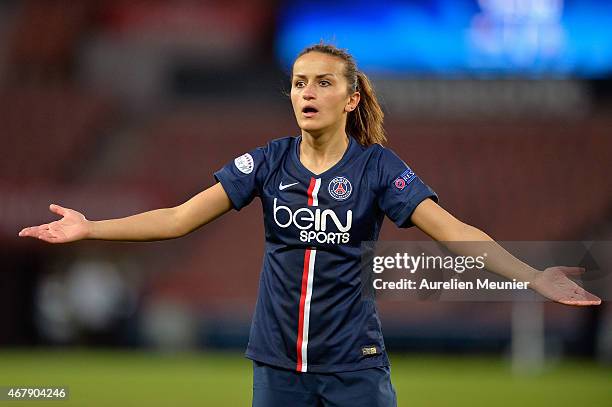 Fatmire Alushi of Paris-Saint-Germain reacts during the UEFA Woman's Champions League Quarter Final match between Glasgow City and Paris...