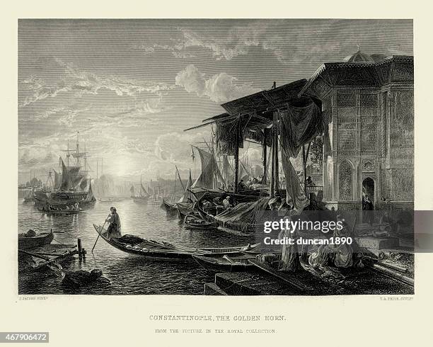 constantinople, the golden horn - golden horn stock illustrations