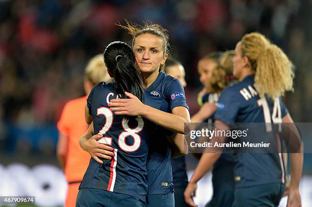 Fatmire Alushi of Paris Saint-Germain celebrates after the fourth goal during the UEFA Woman's Champions League Quarter Final match between Glasgow...