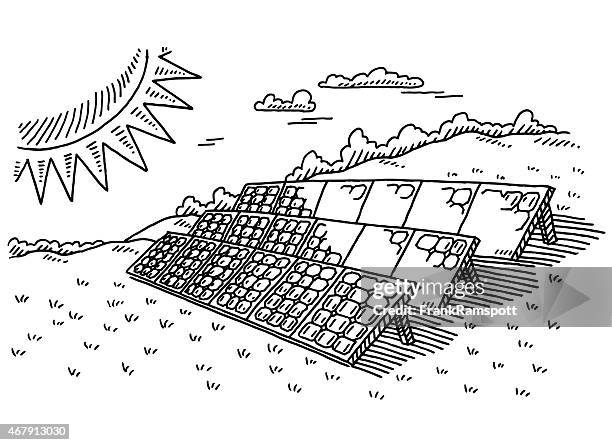 Sun Energy Solar Panels Landscape Drawing High-Res Vector Graphic ...