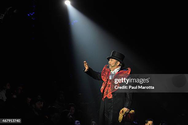 Ringmaster John Kennedy Kane performs with the Big Apple Circus Metamorphosis at Boston City Hall Plaza on March 28, 2015 in Boston, Massachusetts.