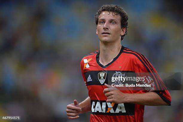 Elano of Flamengo looks on during a match between Flamengo and Fluminense as part of Carioca 2014 at Maracana Stadium on February 08, 2014 in Rio de...