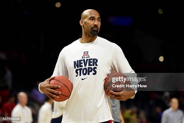 Graduate manager Joseph Blair is seen before the West Regional Final of the 2015 NCAA Men's Basketball Tournament at Staples Center on March 28, 2015...