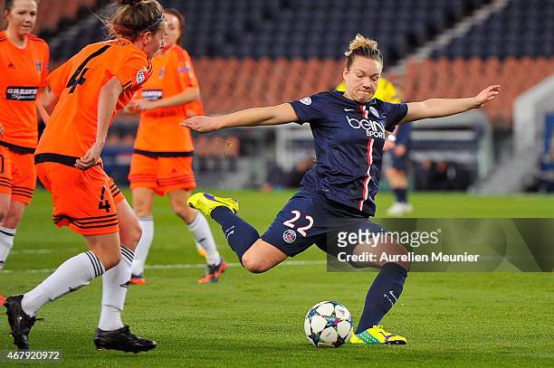 Josephine Henning of Paris Saint-Germain in action during the UEFA Woman's Champions League Quarter Final match between Glasgow City and Paris...