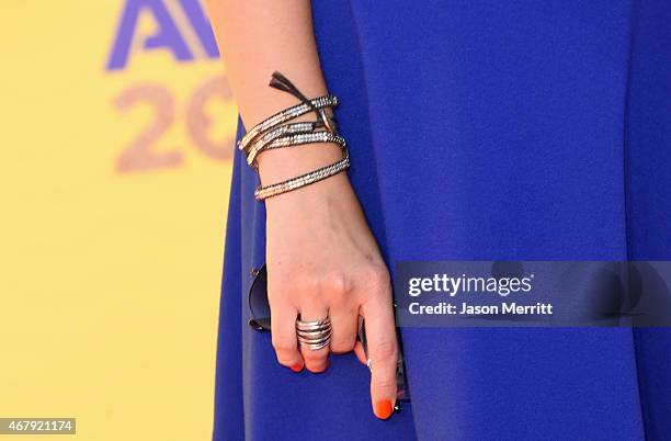 Actress Maria Gabriela de Faria, fashion detail, attends Nickelodeon's 28th Annual Kids' Choice Awards held at The Forum on March 28, 2015 in...