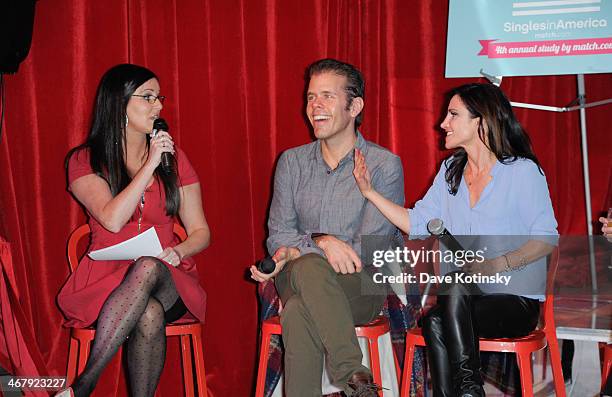 Patti Stanger, Perez Hilton and Emily Morse attend the Match.com Dating Confessions panel hosted by Patti Stanger on February 8, 2014 in New York...