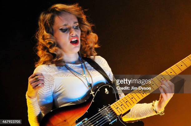 Anna Calvi performs live on stage at the Troxy on February 8, 2014 in London, United Kingdom.