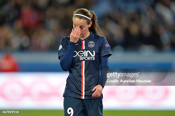 Kosovare Asilani of Paris Saint-Germain reacts during the UEFA Woman's Champions League Quarter Final match between Glasgow City and Paris...