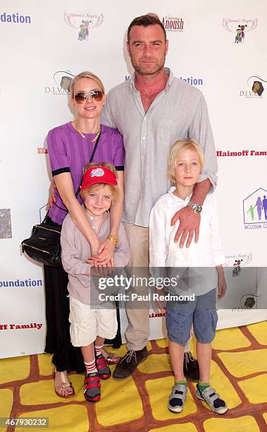 Actress Naomi Watts and her husband, actor Liev Schreiber with their sons Samuel Kai Schreiber and Alexander Pete Schreiber attend Djanai's Angels...