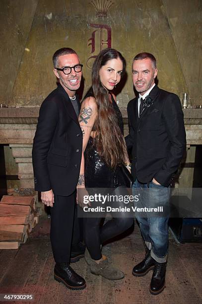 Dan Caten, Benedetta Mazzini and Dean Caten attends the private dinner Host Dean and Dan Caten of Dsquared2 at Dracula's Club in St. Moritz on...