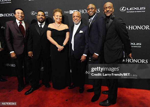 Musician Smokey Robinson, Ice Cube, Chairman and Chief Executive Officer of BET Networks Debra L. Lee, record producer Berry Gordy, Wayne Brady, and...