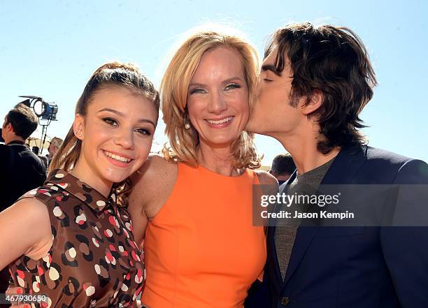 Actors G. Hannelius, Beth Littleford and Blake Michael attend Nickelodeon's 28th Annual Kids' Choice Awards held at The Forum on March 28, 2015 in...