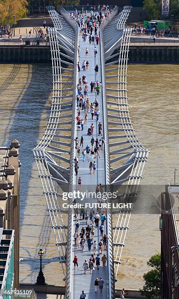 millennium bridge and river thames aerial view - ミレニアムブリッジ ストックフォトと画像