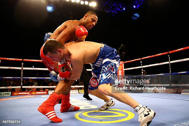Kell Brook in action against Jo Jo Dan during their IBF World Welterweight Title Fight at the Motorpoint Arena on March 28, 2015 in Sheffield,...