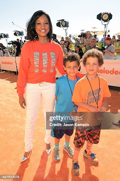 Actress Garcelle Beauvais, Jaid Thomas Nilon, and Jax Joseph Nilon attend Nickelodeon's 28th Annual Kids' Choice Awards held at The Forum on March...