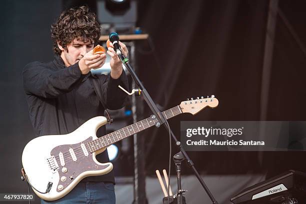 Gwil Sainsbury of Alt-J performs during 2015 Lollapalooza Brazil at Autodromo de Interlagos on March 28, 2015 in Sao Paulo, Brazil.