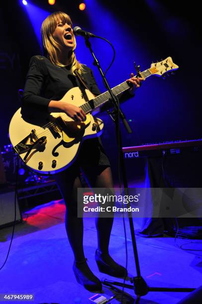 Alexz Johnson performs on stage at Shepherds Bush Empire on February 8, 2014 in London, United Kingdom.