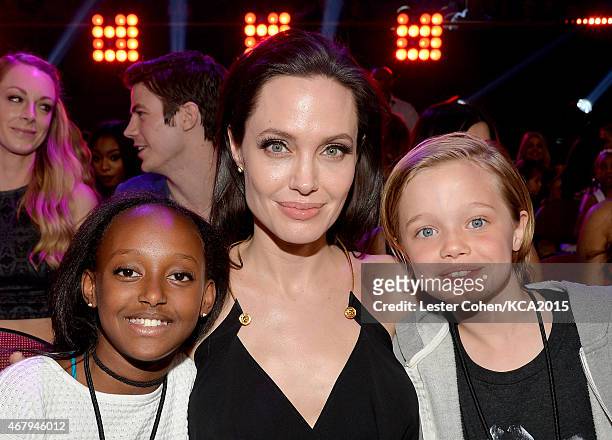 Actress/director Angelina Jolie with Zahara Marley Jolie-Pitt and Shiloh Nouvel Jolie-Pitt in the audience during Nickelodeon's 28th Annual Kids'...