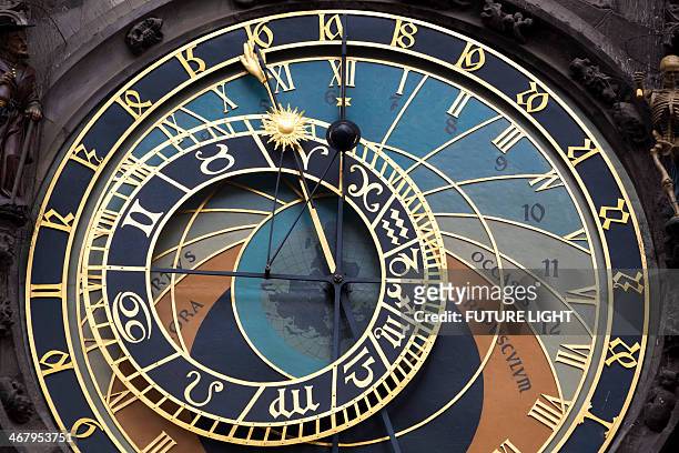 detail of astronomical clock prague town hall - prague stock pictures, royalty-free photos & images