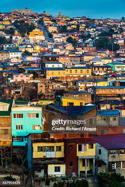 painted houses at sunrise - valparaiso chile stock pictures, royalty-free photos & images