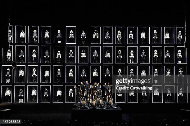 Model walks the runway at the Moncler Grenoble Autumn Winter 2014 fashion show during New York Fashion Week on February 8, 2014 in New York, United...