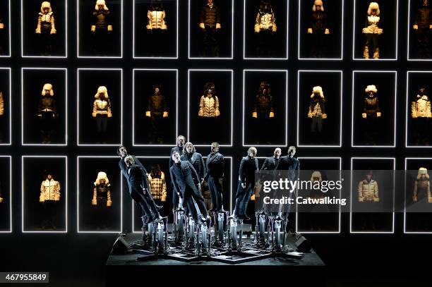 Model walks the runway at the Moncler Grenoble Autumn Winter 2014 fashion show during New York Fashion Week on February 8, 2014 in New York, United...