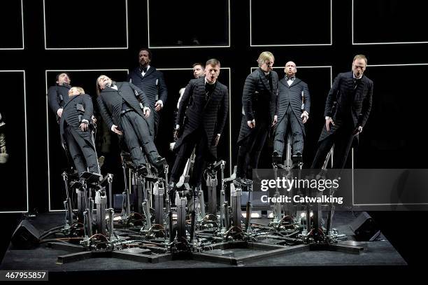 Model walks the runway at the Moncler Grenoble Autumn Winter 2014 fashion show during New York Fashion Week on February 8, 2014 in New York, United...