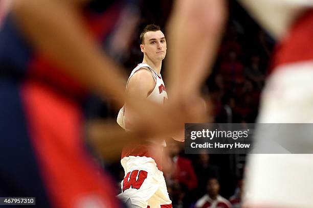 Sam Dekker of the Wisconsin Badgers looks on in the second half while taking on the Arizona Wildcats during the West Regional Final of the 2015 NCAA...