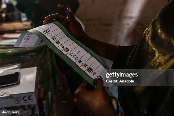 Registration papers are seen at Daawa polling station in Nasarawa region of Kano, Nigeria on 28 March 2015. Millions of voters head to the polls in...