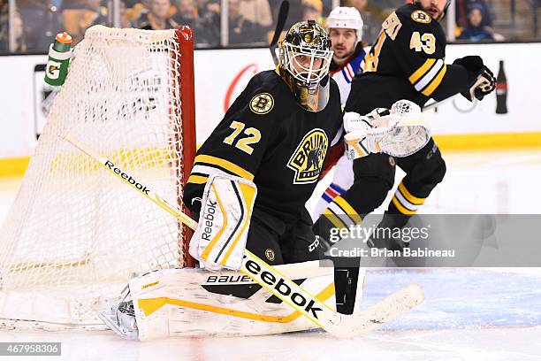 Niklas Svedberg of the Boston Bruins watches the play against the New York Rangers at the TD Garden on March 28, 2015 in Boston, Massachusetts.