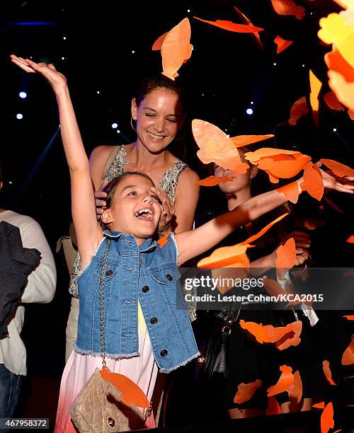 Suri Cruise and actress Katie Holmes in the audience during Nickelodeon's 28th Annual Kids' Choice Awards held at The Forum on March 28, 2015 in...