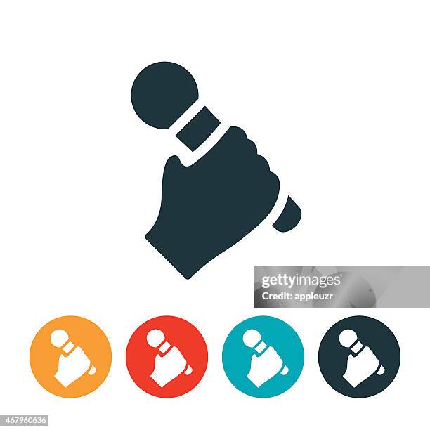 hand holding microphone icon - hand microphone stock illustrations