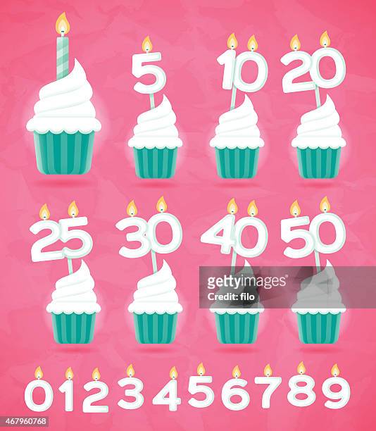 anniversary birthday or celebration cupcakes - candle stock illustrations