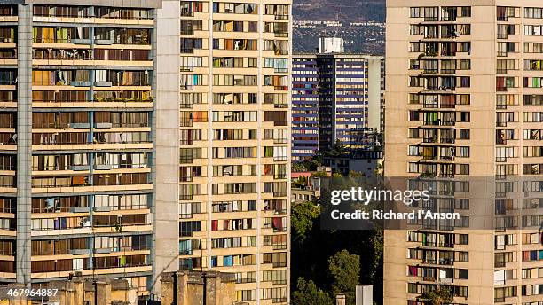 apartment buildings from santa lucia hill - santiago chile stock pictures, royalty-free photos & images