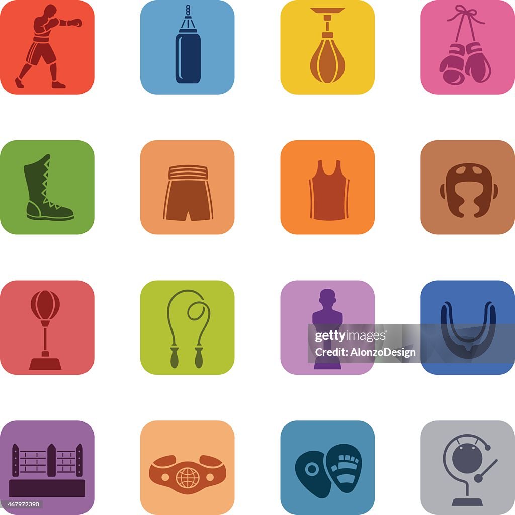Colorful Boxing Icon Set