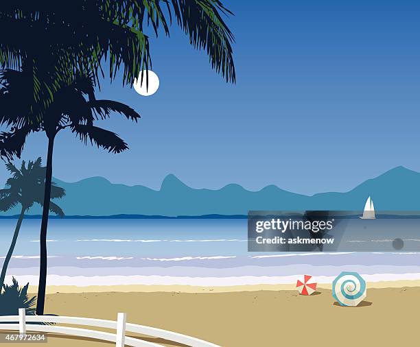 seaside landscape - palm tree shadow stock illustrations