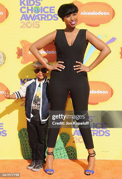 Actress Jennifer Hudson and son David Daniel Otunga Jr. Arrive at Nickelodeon's 28th Annual Kids' Choice Awards at The Forum on March 28, 2015 in...