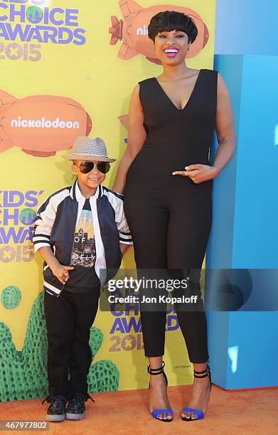 Actress Jennifer Hudson and son David Daniel Otunga Jr. Arrive at Nickelodeon's 28th Annual Kids' Choice Awards at The Forum on March 28, 2015 in...