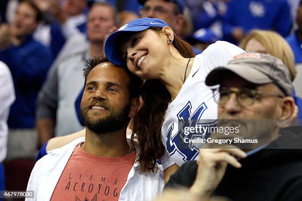 Actress Ashley Judd celebrates after the Kentucky Wildcats defeated the Notre Dame Fighting Irish during the Midwest Regional Final of the 2015 NCAA...