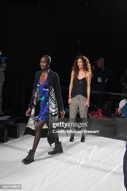 Designer Mara Hoffman during rehearsal before the Mara Hoffman show during Mercedes-Benz Fashion Week Fall 2014 at The Salon at Lincoln Center on...