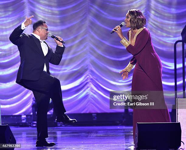 Singers Israel Houghton and Yolanda Adams perform onstage during the 30th annual Stellar Gospel Music Awards at the Orleans Arena on March 28, 2015...