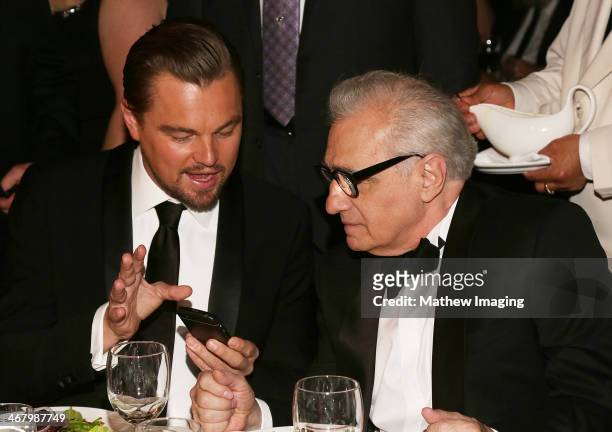 Actor Leonardo DiCaprio and director and Cinematic Imagery Award Honoree Martin Scorsese at the 18th Annual ADG Awards at The Beverly Hilton Hotel on...