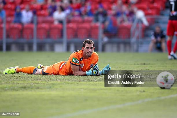 Ben Kennedy of the Jets looks dejected after letting a goal through during the round 23 A-League match between the Newcastle Jets and Adelaide United...