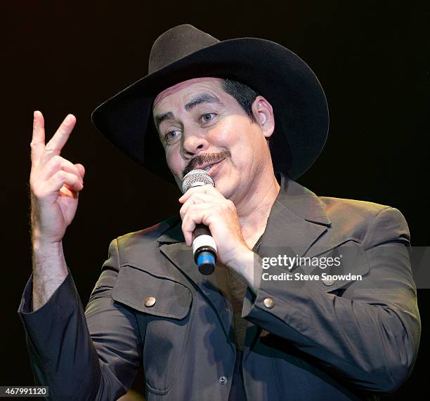 Grammy nominated Mariachi and Banda Musician Ezequiel Peña poses backstage before his performance at Route 66 Casinos Legends Theater on March 28,...