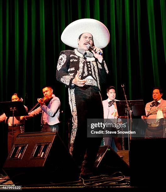 Grammy nominated Mariachi and Banda Musician Ezequiel Peña poses backstage before his performance at Route 66 Casinos Legends Theater on March 28,...