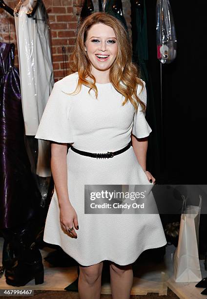 Actress Natasha Lyonne poses backstage at the Christian Siriano fashion show during the Mercedes-Benz Fashion Week Fall 2014 at Eyebeam on February...