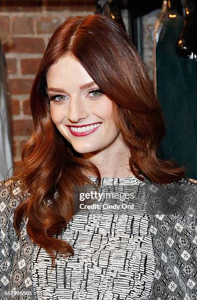 Model/ actress Lydia Hearst poses backstage at the Christian Siriano fashion show during the Mercedes-Benz Fashion Week Fall 2014 at Eyebeam on...