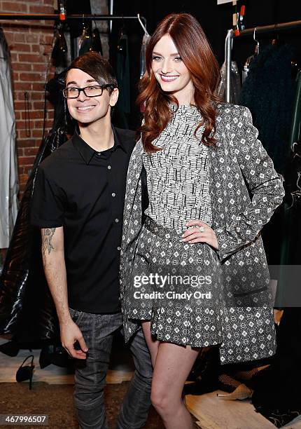 Designer Christian Siriano and model/ actress Lydia Hearst pose backstage at the Christian Siriano fashion show during the Mercedes-Benz Fashion Week...