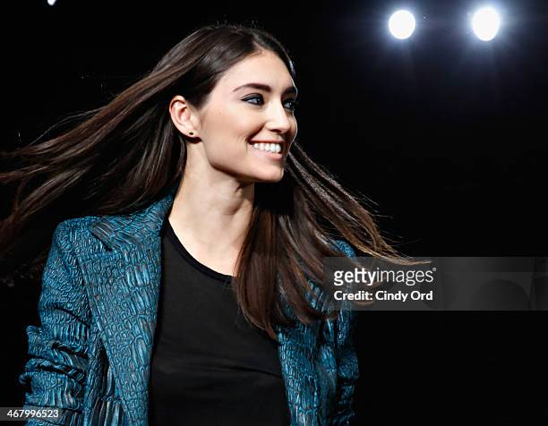 Models take part in a show rehearsal at the Christian Siriano fashion show during the Mercedes-Benz Fashion Week Fall 2014 at Eyebeam on February 8,...