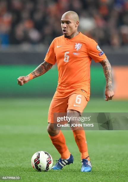 Dutch midfielder Nigel de Jong plays on March 28, 2015 during a Euro 2016 qualifying round football match Netherlands vs. Turkey at the Arena Stadium...